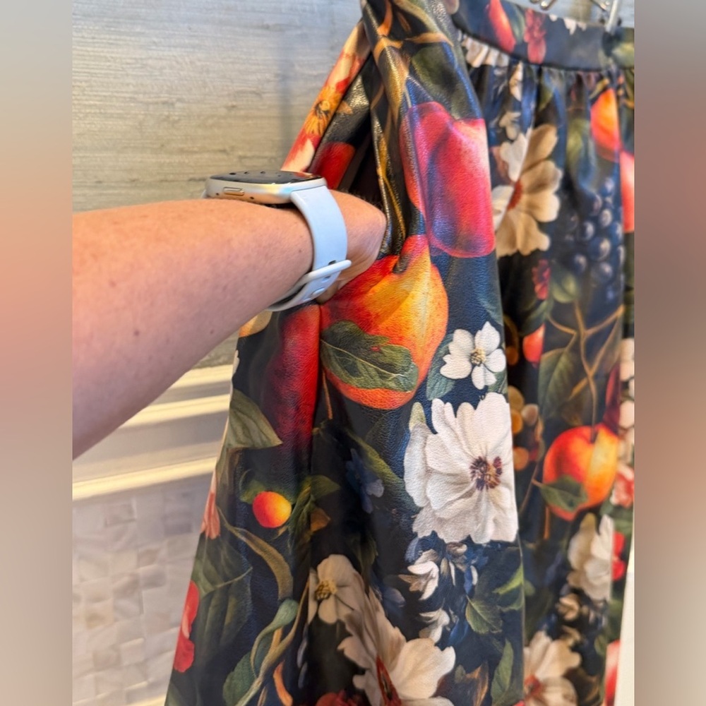 NWT! Anthropologie Multi Floral Jacie Faux Leather Midi Skirt by Maeve 👝 - Picture 7 of 9